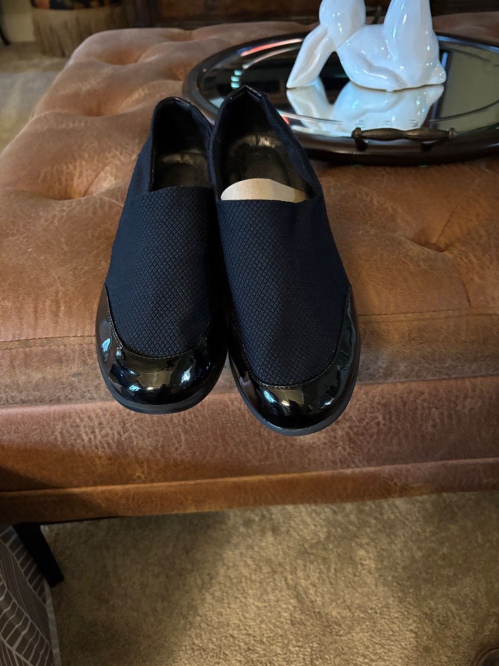 Abella Black Textured Slip-On Loafers with Patent Toe Cap